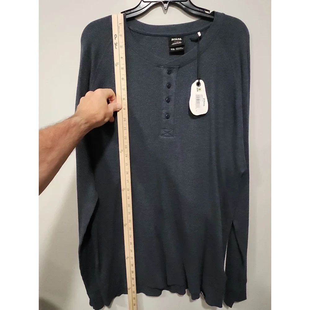 Prana NWT Touchstone Henley Mens‎ XXL Long Sleeve Blue-Gray Cotton Blend Stretch